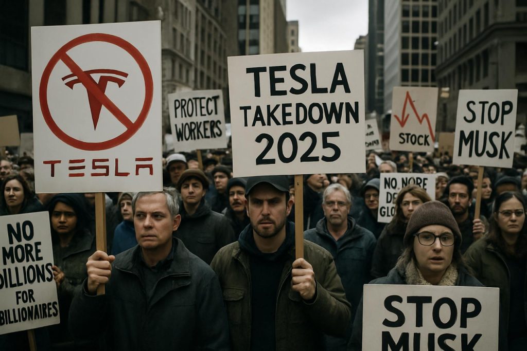 Tesla Takedown 2025: Nationwide Protests Erupt as Elon Musk’s Fortune — and Tesla’s Stock — Plunge Tesla Takedown 2025: Nationwide Protests Erupt as Elon Musk’s Fortune — and Tesla’s Stock — Plunge
